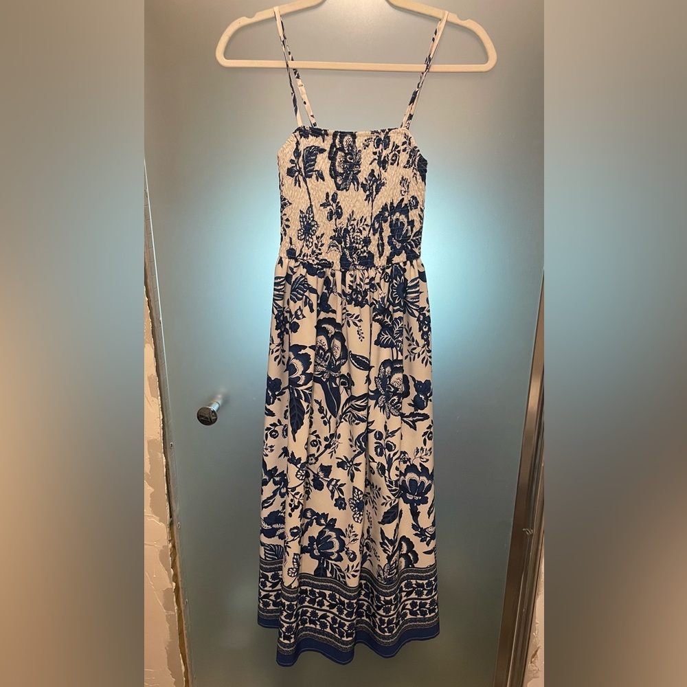 White and blue long flowy sundress